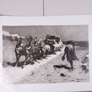 Frederic Remington Western‎ Stagecoach Canvas Print 17x11 Greyscale